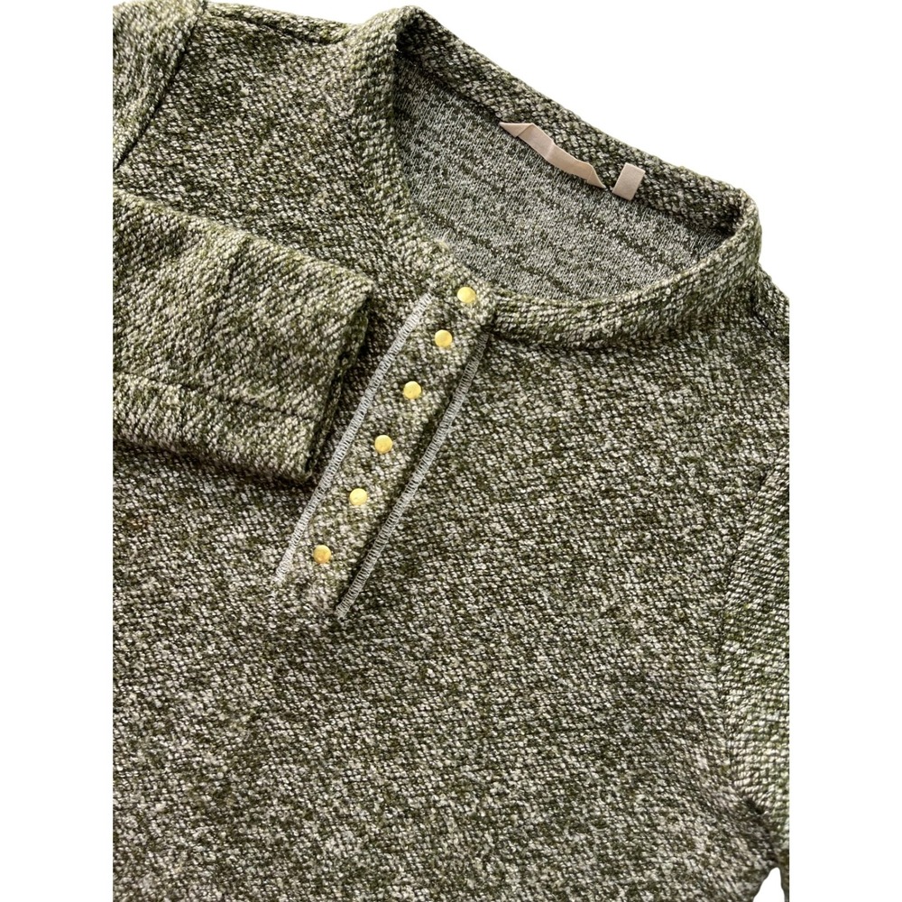 Soft Surroundings Henley Sweater Womens Large Olive Green‎ Marled Snap Cuff